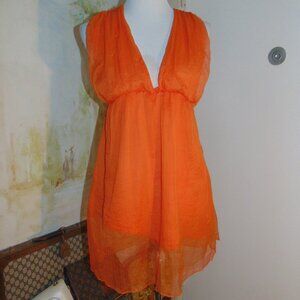 Steve Madden Blouse Top Women Small Orange Boho Plunging V-Neck Fairycore Twee